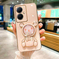 เคสโทรศัพท์พร้อมสต็อกสำหรับ VIVO Y78 Y27 Y36 Y02 Y02T Y02A เคสสมาร์ทโฟน V27 V27e V25e V25 Pro Y77 Y22 Y22S Y16 Y35 5G 4G พร้อมที่ใส่3D น่ารักหมีขาตั้งกระจกที่ใส่นุ่มเคสเคลือบอิเล็คโทรเพลท VIVOY27 VIVOY78