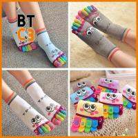 BTC3 Color Random ผู้หญิง ผู้หญิง ไม่เป็นทางการ เทรนเนอร์ ฝ้าย ห้านิ้ว การ์ตูนยิ้ม ถุงเท้านิ้วเท้า