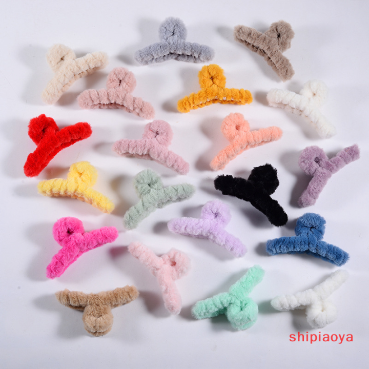 shipiaoya-คลิป-plush-กิ๊บหนีบผมน่ารักสำหรับผู้หญิง-อะคริลิคหรูหราปุกปุยสีพื้นฤดูใบไม้ร่วงฤดูหนาว