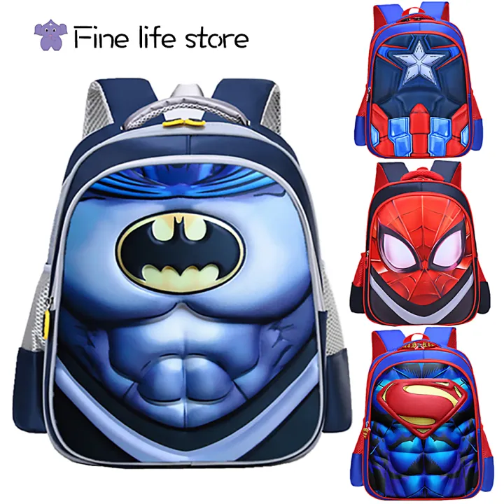 Cartoon 3D Spiderman Batman Superman Backpack for Kids Boys School Bag  Waterproof Iron man Captain America Spider man bag pack Birthday Gift for  Children Student | Lazada PH