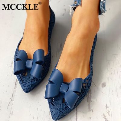 ขายดีที่สุด ioztt2023 - /ↂ MCCKLE Jelly Sandals Shoes Woman Bowtie Hollow Out Flats Ladies Loafers Female Footwear 2021