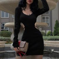 Hannie-Women Back Hollow-Out Long Sleeve Low-Cut Bodycon Dress