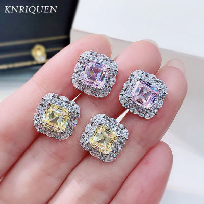 2021 New 925 Sterling Silver Gemstone Stud Earrings for Women Luxury 7*7 Topaz Pink Sapphire Wedding Party Earring Fine Jewelry