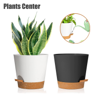 Plants Center พร้อมส่ง ? T031กระถางต้นไม้ กระถางเพื่อไม้ฟอกอากาศ แบบใหม่มีถาดรองเก็บน้ำได้ สไตล์ยุโรป สีขาว-ดำโทนสีคลาส