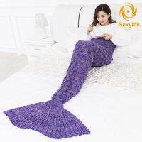 Knitted Blanket Warm Soft Mermaid Tail Shape Sleeping Blanket All Seasons