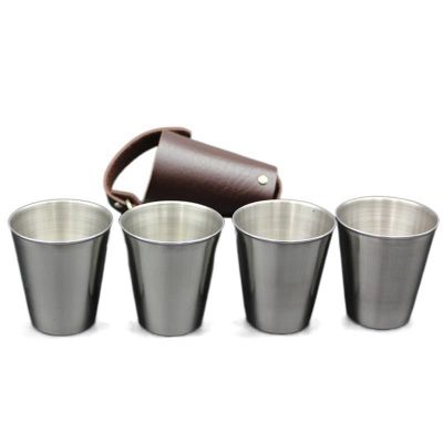 4 Pcs/Set 70Ml Portable Beer Cup Set with Key Chain Wine Cup Set Stainless Steel Whiskey Glasses for Camping Travel