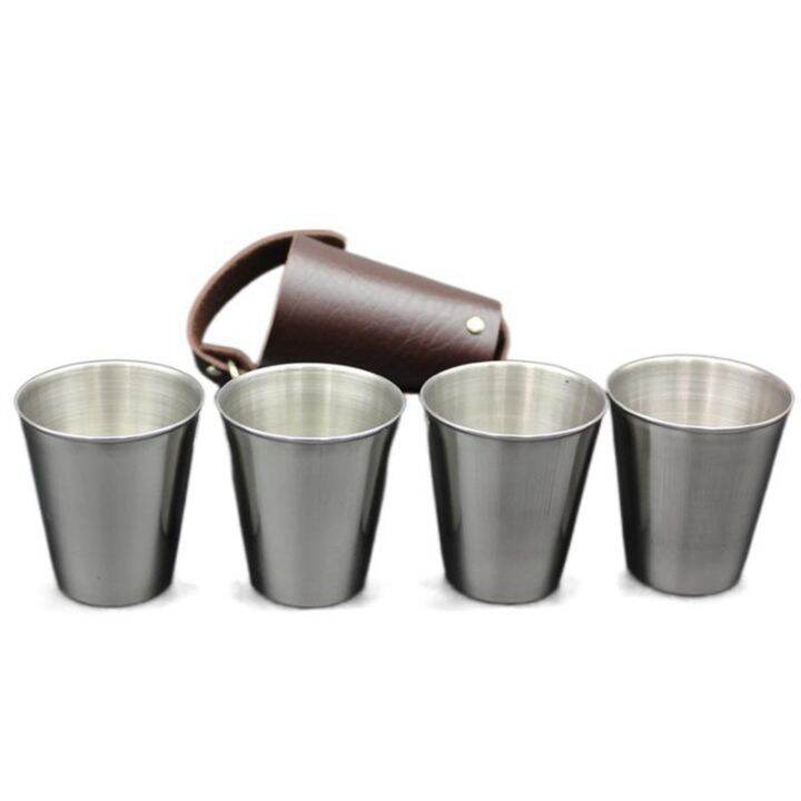 4-pcs-set-70ml-portable-beer-cup-set-with-key-chain-wine-cup-set-stainless-steel-whiskey-glasses-for-camping-travel