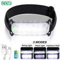 ไฟหน้า LED ขนาดเล็กสำหรับยูเอสบีกันน้ำชาร์จใหม่ได้ไฟหน้าแบบ COB พร้อมสวิตช์โหมดไฟฉายรัดศีรษะตั้งแคมป์3โหมด