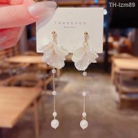 ? เครื่องประดับ 925 silver needle senior acrylic long tassels pearl earring female ins wet web celebrity with temperament fashion stud earrings