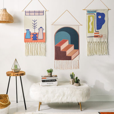 【cw】Macrame Tapestry Wall Hanging Home Decor Cotton Tassel Handmade Bohemian geometric canvas Art background cloth tapestry