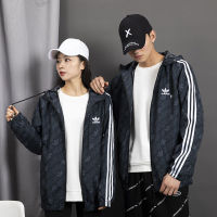 Adidase∮ ผู้หญิงและผู้ชายคู่แจ็คเก็ตป้องกันแสงแดดซิป Hoodies ผู้หญิงแจ็คเก็ตเสื้อกันลมที่มีน้ำหนักเบา