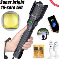 LED XHP160 Most Powerful Flashlight 16-core USB Torch Zoomable 26650 Self-defense Hand Lamp XHP90 Tactical Hunting Torch Rechargeable  Flashlights