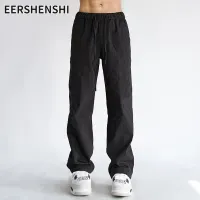 EERSHENSHI กางเกงคาร์โก้ขาตรงสำหรับผู้ชายขาตรงสีทึบพร้อมกระเป๋าชุดเอี๊ยมลำลองเบาแห้งเร็ว