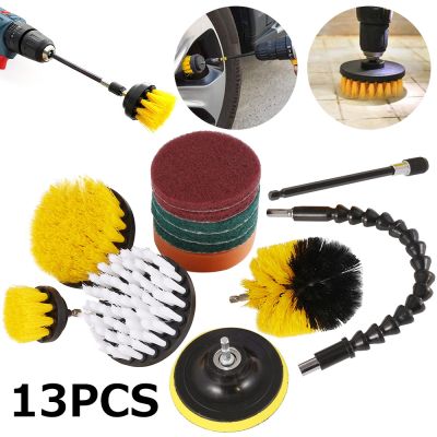 13pcs/set Electric Drill Brush Scrub Pads Kit Power Scrubber Cleaning Kit Cleaning Brush Scouring Pad for Carpet Glass Car Clean