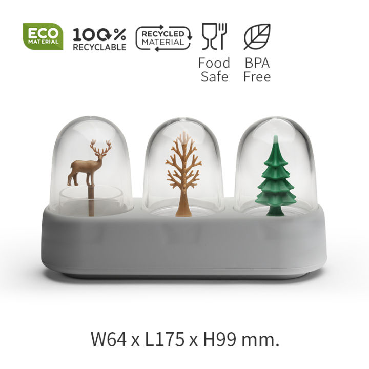 qualy-forest-ecology-salt-pepper-amp-toothpick-holder-ขวดใส่เกลือและพริกไทย-ที่ใส่เครื่องปรุง-ที่ใส่ไม้จิ้มฟัน-พร้อมถาดเก็บ-รุ่นป่าไม้