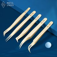 Miss Sally 5 Types Stainless Steel Eyelash Tweezers for Eyelash Extension Gold Silver Tweezers False Eyelash Makeup Tools