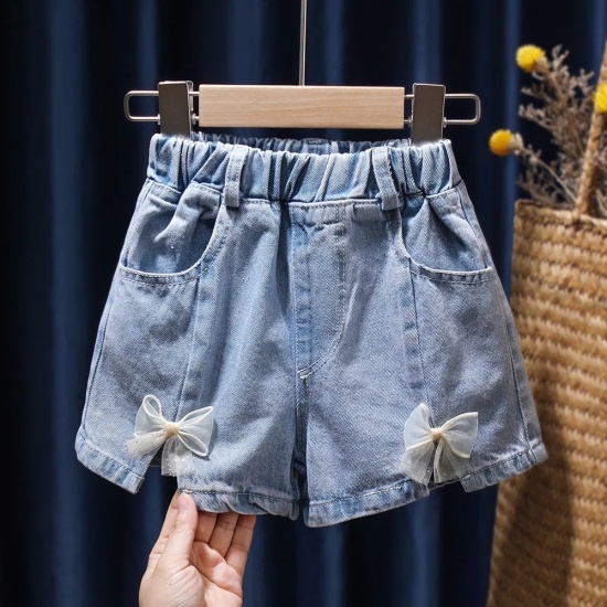 2022 summer new 1-6 year old girls lace bow denim shorts middle and small - ảnh sản phẩm 5
