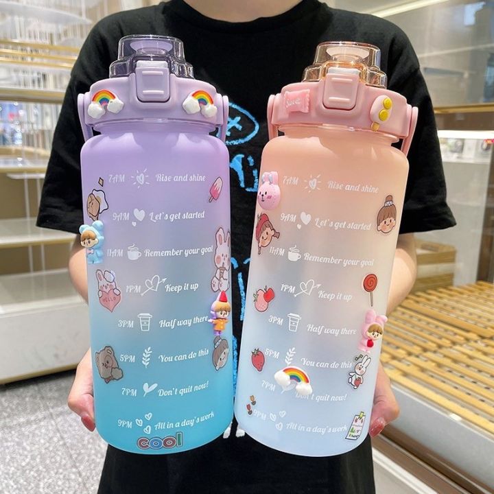 2 Liter Water Bottle With Straw Gradient Fitness Water Bottles Men