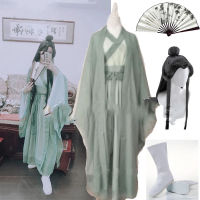 Chinese Novel Anime The Scum Villain’s Self Shen Qingqiu Cosplay Uni Hanfu Dress Women Costume Wig Chinese Fan Wig Shoes