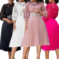 Wholesale Fall american womens clothing crochet lace dress pleated dress plus size long sleeve white church evening dresses