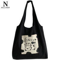 NALLCHEER Cow Pocket Canvas Bag Women S One Shoulder Bag กระเป๋าผ้าใบขนาดใหญ่อเนกประสงค์