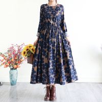 【มีไซส์ใหญ่】Plus Size Womens Long Sleeved Bohemia Maxi Dress Oversized Floral Printed  Female Dresses Oversized Retro Vestidos