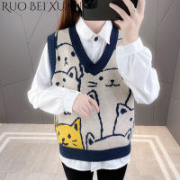 Ruo Bei Xuan เสื้อสเวตเตอร์ถักสำหรับผู้หญิง,เสื้อสเวตเตอร์ถักคอวีทันสมัยเสื้อนอกทรงหลวมฤดูใบไม้ผลิและสไตล์เกาหลีฤดูใบไม้ร่วง