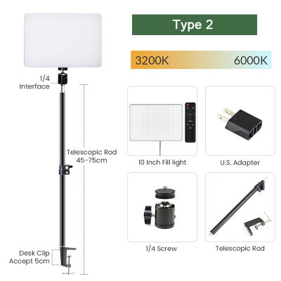Dimmable 10inch LED Video Light Panel with Monopod Mount Bracket Photography Lighting For Live Stream Photo Studio Fill Lamp