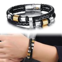 Classical Double Layer Handmade Leather Weaved Man Bracelets Fashion New Magnet Clasp Good Steel Wristband, PH887