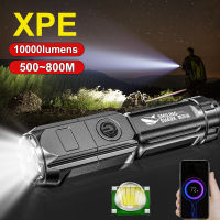 ไฟฉาย LED Super Bright 10000 Lumens มือถือไฟฉายยุทธวิธี USB ชาร์จ/3โหมด Zoomable ไฟฉายไฟฟ้า