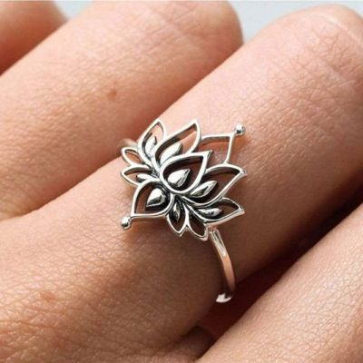[MM75] วินเทจนอกบัวแหวนสำหรับผู้หญิงวัยรุ่นสแตนเลสแหวนแต่งงานโกธิคความงามสีเงินแหวนเครื่องประดับของขวัญ Bague F Emme