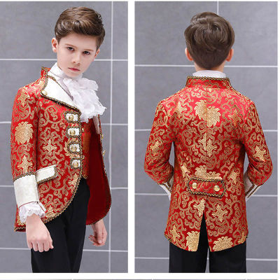 Victorian Prince King Costume Kid Boys Formal Dress Outfit Noble Retro Blazer Suits Court Jacket Halloween For Child Coat Royal fw1