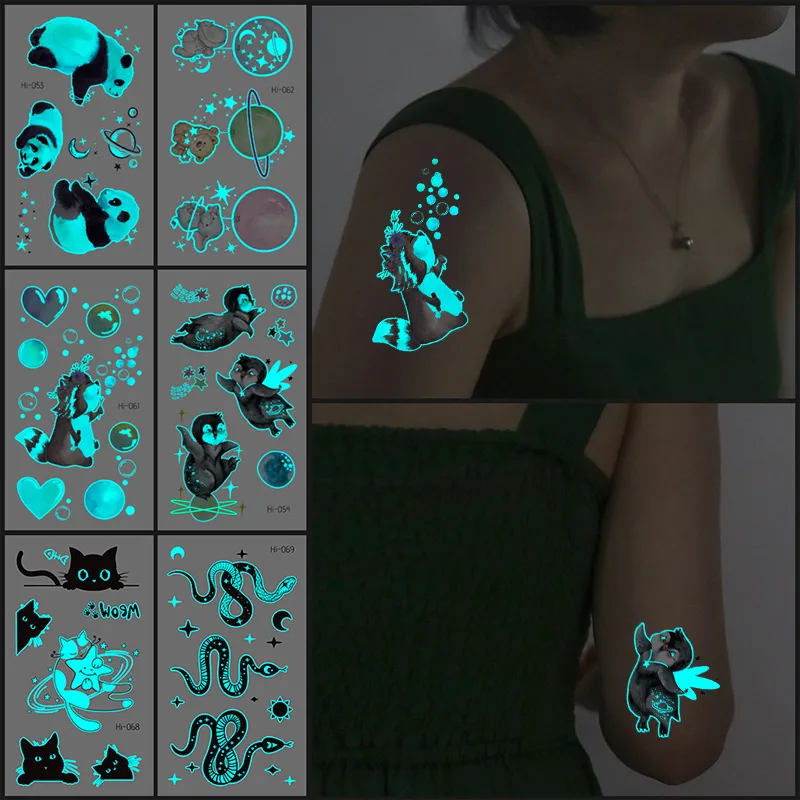 doos Omleiden boiler Blue Green Luminous Waterproof Cartoon Space Animal Tattoo Stickers Music  Festival Face Stickers | Lazada PH