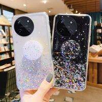 เคสสำหรับ Realme 11เคสเลื่อมลายดวงจันทร์ระยิบระยับเคสด้านหลังซิลิโคนใสขาตั้งพับได้กันตกสำหรับ Realme 11