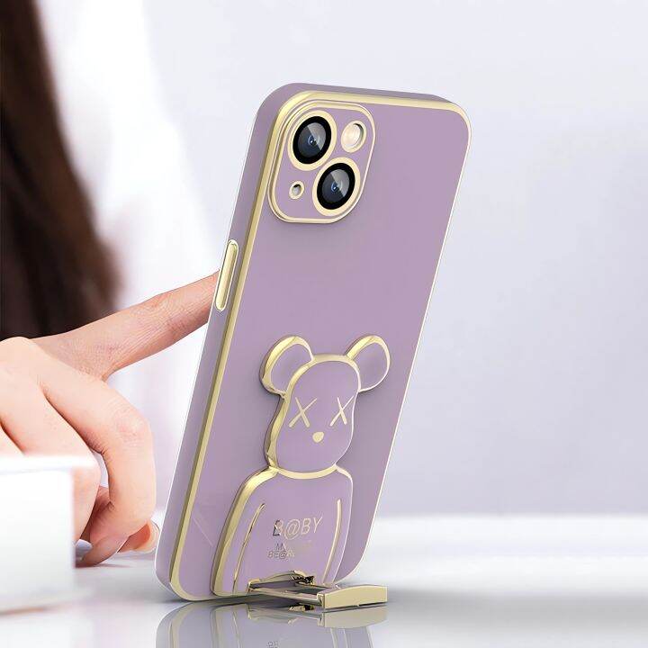 เคสโทรศัพท์ใหม่สำหรับ-oppo-reno-10-10pro-5g-เคสชุบ-oppo-reno-10-pro-plus-เคสพับได้สร้างสรรค์หมีรุนแรงเท่ๆเคสขาตั้งอเนกประสงค์ที่มองไม่เห็นป้องกันการตก