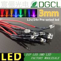 หลอดไฟ DIY ไดโอด DC สีขาว/สีแดง/สีเขียว/สีฟ้า/สีเหลืองหลอดไฟ100ชิ้น/ล็อต12V/24V ก่อน3Mm หลอดไฟอุ่น LED Pre-Wired