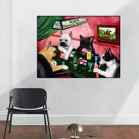 【CW】 French Bulldogs Playing Cards Posters Prints Abstract Canvas Painting Dog Wall Picture Room