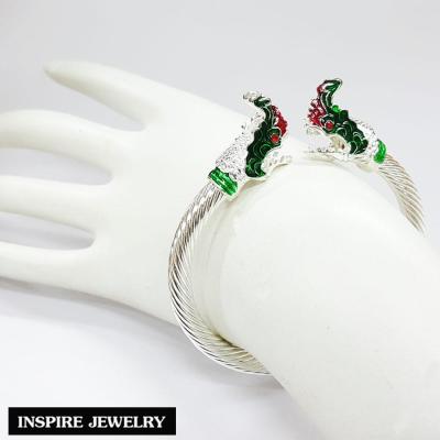 Inspire Jewelry ,กำไลพญานาค งานลงยา สีเงิน ตัวเรือนหนาทนทานเป็นพิเศษ สามารถปรับขนาดตามข้อมือได้ นำโชค เสริมดวง สวยหรู