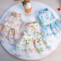 AuntieCindy 3สีเลดี้กระโปรงสุนัขลูกไม้ชุดเดรสลายดอกไม้3D Daisy Ruffled เสื้อผ้าสุนัขน่ารักสำหรับ Shihtzu Pomeranian