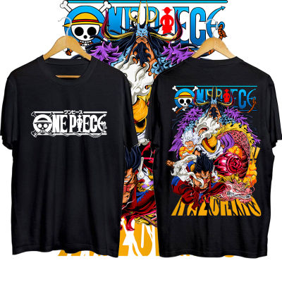 S-5XL เสื้อยืดลายการ์ตูนญี่ปุ่น One Piece ลายลูฟี่ ผ้าฝ้าย 100% เสื้อยืดผู้ชายและผู้หญิง