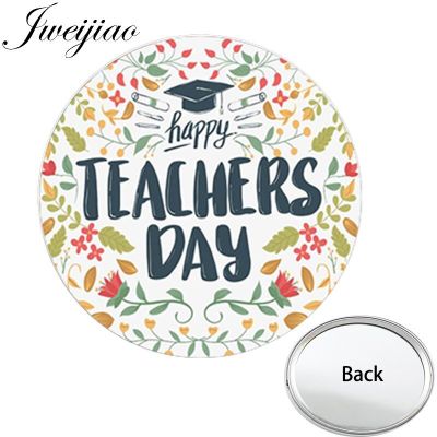 JWEIJIAO Happy TEACHERS DAY One Side Flat Mini Pocket Mirror Compact Portable Makeup Vanity Hand Travel Purse Mirror Mirrors