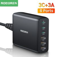 Rocoren 100W USB Charger Type C PD Fast Charging Multiple 6 Ports Desktop Charger Station For iPhone 14 13 Pro Xiaomi POCO Wall Chargers