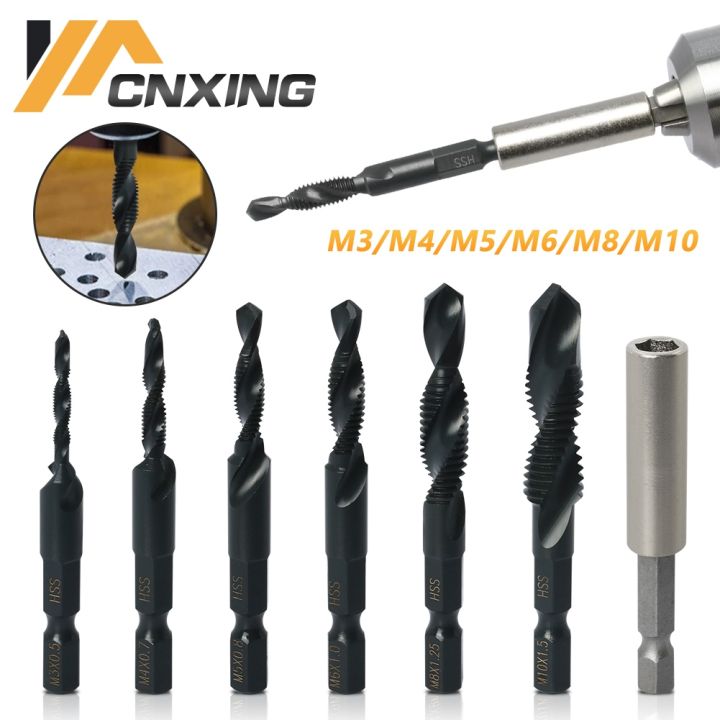 6pcs-m3-m10-drilling-tool-tap-drill-with-threaded-cut-countersink-thread-kit-hss-meter-m8-hand-tools-sets-die-set-metal-bit-hex