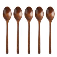 5/10Pieces Wooden Spoon Soup Spoon and Fork Eco Friendly Products Tableware Natural Ellipse Ladle Spoon Set Spoons for Cooking