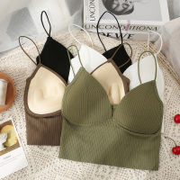 Knitted Binder Chest Woman Tank Tops Spaghetti Strap Corset Crop Camis With Built in s Korean Fashion Woman Tanks Camisole