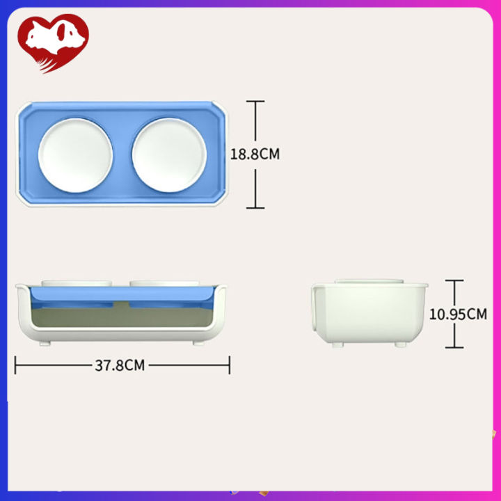 เครื่องให้อาหารสัตว์เลี้ยงชามเซรามิกน้ำอาหารสองชามสุนัขแมวปรับได้สำหรับลูกแมวลูกสุนัข