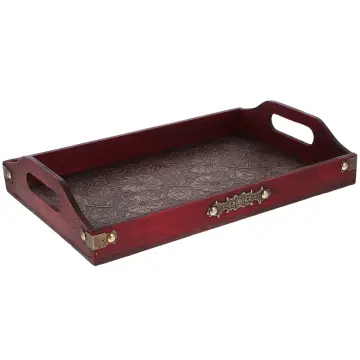 Ranslen Ostrich Faux Leather Rectangular Breakfast Coffee Table Serving Tray with Handles for Breakfast in Bed Extra Large