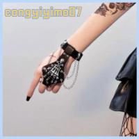 CONGYIYIMO07 พังก์สไตล์ สร้อยข้อมือกะโหลกศีรษะ ร็อค กำไลข้อมือกำไล ห่วงโซ่มือฮาโลวีน ใช้ได้ทุกเพศ เครื่องหนังแท้ สายรัดข้อมือ ชายผู้