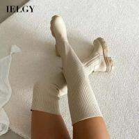 IELGY  Over-The-Knee Long Martin Boots หนังผู้หญิงเย็บถัก