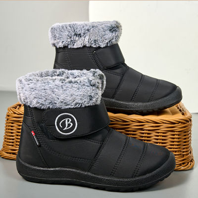 รองเท้าบูทพื้นหนาสำหรับใส่นอกบ้านรองเท้าบูทหิมะผ้าฝ้ายผู้หญิงเหมาะสำหรับเดินช้อปปิ้งของแท้คุณภาพสูง